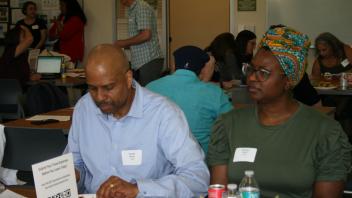 two participants eating lunch